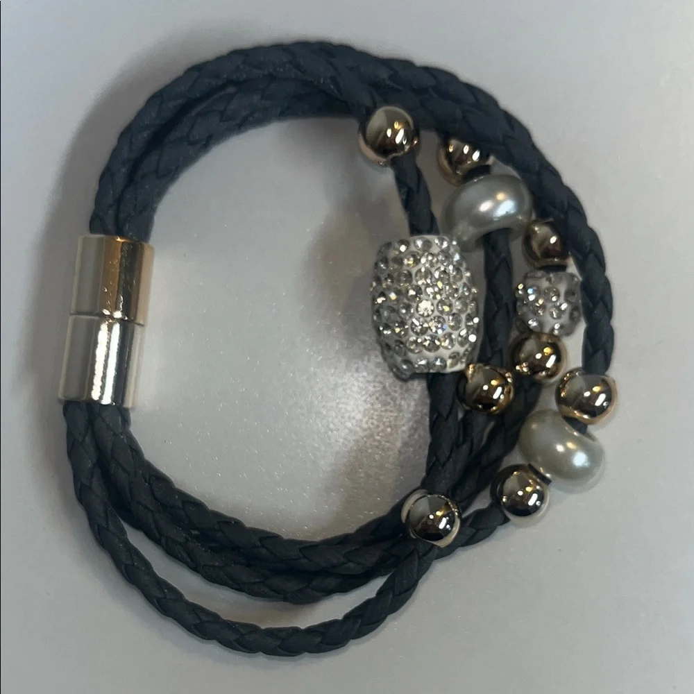 Bohemian Crystal Beaded Rope Magnetic Bracelet 8” Sparkly Chic Easy Closure